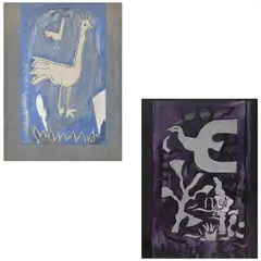 Georges Braque, A) Couple d'oiseaux, deux paons y B) Pájaro blanco y Malva, Chapelle St. Bernard, Litografías sin número de tiraje