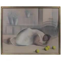 León Belaunzarán, Mujer con manzanas, Óleo sobre tela