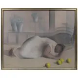 León Belaunzarán, Mujer con manzanas, Óleo sobre tela