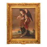 San Uriel, ESCUELA CUZQUEÑA, SIGLO XX, Óleo sobre tela adherido a tablero