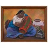 Julián Díaz Valverde "dival", Mujer pintando cántaro, Óleo sobre tela