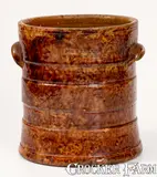 JOHN BELL / WAYNESBORO Redware Tobacco Jar w/ Sponged Manganese Decoration by John Bell, circa 1850-1880, Redware, sold Mar 2023