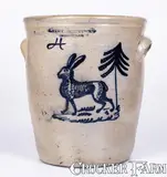 F. Stetzenmeyer, Extremely Rare F. STETZENMEYER / ROCHESTER Stoneware Jar w/ Elaborate Slip-Trailed Rabbit Decoration, circa 1855, Stoneware