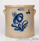 John Burger, 4 Gal. JOHN BURGER / ROCHESTER Stoneware Crock w/ Floral Decoration, circa 1860, Stoneware