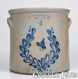 Fulper Bros, 4 Gal. FULPER BROS. / FLEMINGTON, NJ Stoneware Crock w/ Wreath Decoration, late 19th century, Stoneware