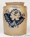Harrington & Burger, 2 Gal. HARRINGTON & BURGER / ROCHESTER Stoneware Jar w/ Cobalt Leaf Decoration
