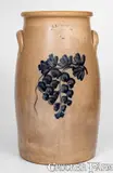A. K. Ballard, 4 Gal. A. K. BALLARD / BURLINGTON, VT Stoneware Grapes Churn, circa 1867-1874, Stoneware