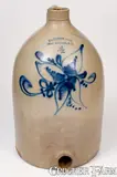 Haxstun & Co., 4 Gal. HAXSTUN & CO. / FORT EDWARD, NY Stoneware Cooler w/ Floral Decoration, circa 1880, Stoneware