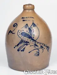 S. Hart, S. HART / FULTON, New York Stoneware Jug w/ Double Bird Decoration, mid 19th century, Stoneware