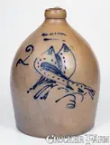 S. Hart, S. HART / FULTON, New York Stoneware Jug w/ Double Bird Decoration