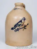 1 Gal. J. & E. NORTON / BENNINGTON, VT Stoneware Jug with Bird Decoration by J. & E. Norton, circa 1855, Stoneware, sold Mar 2023