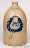 4 Gal. E. & L. P. NORTON / BENNINGTON, VT Stoneware Jug w/ 1872 Date in Wreath by E & L P Norton, 1872, Stoneware, sold Mar 2023