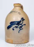 1 Gal. J. NORTON & CO. / BENNINGTON, VT Stoneware Jug w/ Bird Decoration by J. Norton & Co., circa 1860, Stoneware, sold Mar 2023