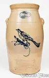 Hart Bro's. & Lazier, Rare Eight-Gallon HART BROS. & LAZIER / BELLEVILLE / ONT. Stoneware Bird Churn, circa 1885, Stoneware