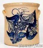 N.A. White & Son, 6 Gal. N. A. WHITE & SON / UTICA, NY Stoneware Crock w/ Elaborate Floral Decoration