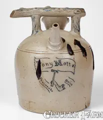 Pony Mott, Extremely Rare "Pony Mott / Peninsula, Ohio" Stoneware Blacksmith's Harvest Jug, circa 1885, Stoneware