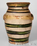 J. Eberly & Co, Exceptional J. EBERLY & CO / STRASBURG, VA Redware Wing-Handled Urn w/ Bold Copper Decoration, circa 1890, Redware
