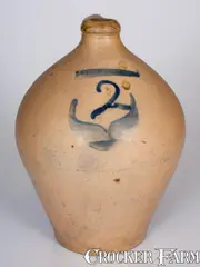 F. L. Harvey, Rare F. L. HARVEY / WATERTOWN 2 Gal. Ovoid Stoneware Jug, circa 1830, Stoneware