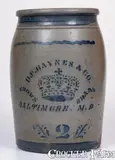 D. F. Haynes & Co., 2 Gal. D. F. HAYNES & CO. / BALTIMORE, MD Stenciled Advertising Jar w/ Crown Decoration, circa 1875, Stoneware