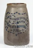 Jas. Hamilton & Co., JAS. HAMILTON & CO. / GREENSBORO, PA Stoneware Canning Jar with Stenciled Shield Design