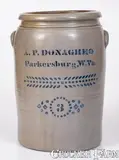 A.P. Donaghho, 3 Gal. A. P. DONAGHHO / PARKERSBURG, West Virginia Stoneware Crock