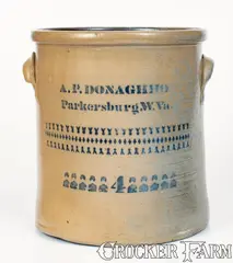 A.P. Donaghho, 4 Gal. A. P. DONAGHHO / PARKERSBURG, WV Stoneware Crock, circa 1880, Stoneware