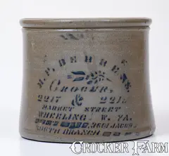 Herbert Behrens, H. F. BEHRENS / WHEELING, W. VA Stoneware Advertising Cake Crock, circa 1875, Stoneware
