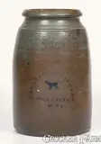 Palatine Pottery Co., PALATINE POTTERY CO. / PALATINE, W. VA Stoneware Canning Jar w/ Stenciled Dog, circa 1875, Stoneware