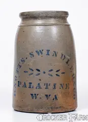 Swindler & Co., KNOTTS, SWINDLER & CO. / PALATINE, W. VA Stoneware Canning Jar, circa 1875, Stoneware