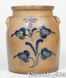 S. T. Brewer, 3 Gal. S. T. BREWER / HAVANA Stoneware Jar w/ Floral Decoration, circa 1853-1859, Stoneware