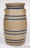 Whites, 5 Gal. WHITES / UTICA, NY Stoneware Churn w/ Striped Decoration, circa 1865, Stoneware