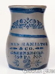 James Hamilton & Co., JAMES HAMILTON & CO. / GREENSBORO, PA Stoneware Pitcher, circa 1875, Stoneware