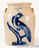 Exceptional J. & E. NORTON / BENNINGTON, VT Stoneware Jar w/ Pheasant Decoration by J. & E. Norton, circa 1855, Stoneware, sold Nov 2022