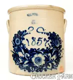J. & E. Norton, Exceptional Six-Gallon J. & E. NORTON / BENNINGTON, VT Crock w/ Floral Wreath and 1857 Date, 1857, Stoneware