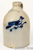 One-Gallon J. NORTON & CO. / BENNINGTON, VT Stoneware Bird Jug by J. Norton & Co., circa 1860, Stoneware, sold Nov 2022