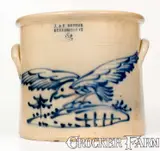 Scarce J. & E. NORTON / BENNINGTON VT Stoneware Crock w/ Cobalt Hawk Decoration by J. & E. Norton, circa 1855, Stoneware, sold Nov 2022