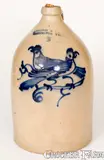 Fine Three-Gallon J. NORTON & CO. / BENNINGTON, VT Stoneware Double Bird Jug by J. Norton & Co., circa 1860, Stoneware, sold Nov 2022