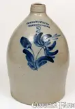 2 Gal. COWDEN & WILCOX / HARRISBURG, PA Stoneware Jug w/ Floral Decoration by Cowden & Wilcox, circa 1865, Stoneware, sold Nov 2022