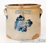 COWDEN & WILCOX / HARRISBURG, PA Stoneware Crock w/ Cobalt Floral Decoration by Cowden & Wilcox, circa 1865, Stoneware, sold Nov 2022