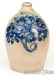 Cowden & Wilcox, Exceptional 4 Gal. COWDEN & WILCOX / HARRISBURG, PA Stoneware Jug w/ Elaborate Cornucopia, circa 1865, Stoneware