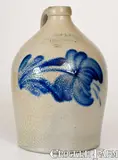 1 Gal. COWDEN & WILCOX / HARRISBURG, PA Stoneware Jug w/ Floral Decoration by Cowden & Wilcox, circa 1865, Stoneware, sold Nov 2022
