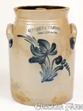 One-Gallon COWDEN & WILCOX / HARRISBURG, PA Stoneware Jar by Cowden & Wilcox, circa 1865, Stoneware, sold Nov 2022