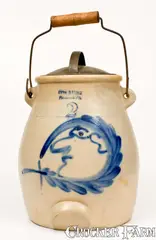 Evan R. Jones, Exceptional EVAN R. JONES / PITTSTON, PA Stoneware Batter Pail w/ Man-in-the-Moon Decoration, circa 1875, Stoneware