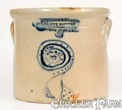 F. Laufersweiler, Scarce F. LAUFERSWEILER / EMPIRE CITY POTTERY (New York City) Stoneware Crock, circa 1876-1889, Stoneware