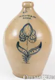 N. Clark & Co., 3 Gal. N. CLARK & CO. / LYONS Stoneware Jug w/ Large Floral Decoration
