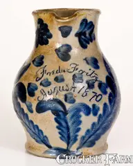 Fred Fritz, Outstanding Small-Sized Philadelphia Stoneware Presentation Pitcher for Potter "Fred. Fritz / August 1870", 1870, Stoneware