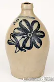 F. Stetzenmeyer, Fine F. STETZENMEYER / ROCHESTER, N.Y. Stoneware Jug w/ Large Cobalt Floral Decoration