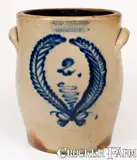 John Burger, 2 Gal. JOHN BURGER / ROCHESTER Stoneware Jar w/ Bold Cobalt Wreath Decoration, circa 1860, Stoneware