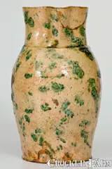 Baecher, Rare BAECHER / WINCHESTER, VA Redware Pitcher w/ Elaborate Copper Slip Decoration, circa 1880, Redware