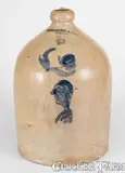 I. Seymour & Son, Very Rare I. SEYMOUR & SON. / TROY Stoneware Jug w/ Incised Man's Bust, circa 1840, Stoneware